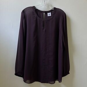 CAbi #3092 Entice Plum Purple Chiffon Georgette Long Sleeve Blouse Size M